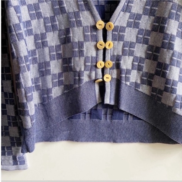 Anthropologie Monogram Checked In cardigan blue - Picture 4 of 9